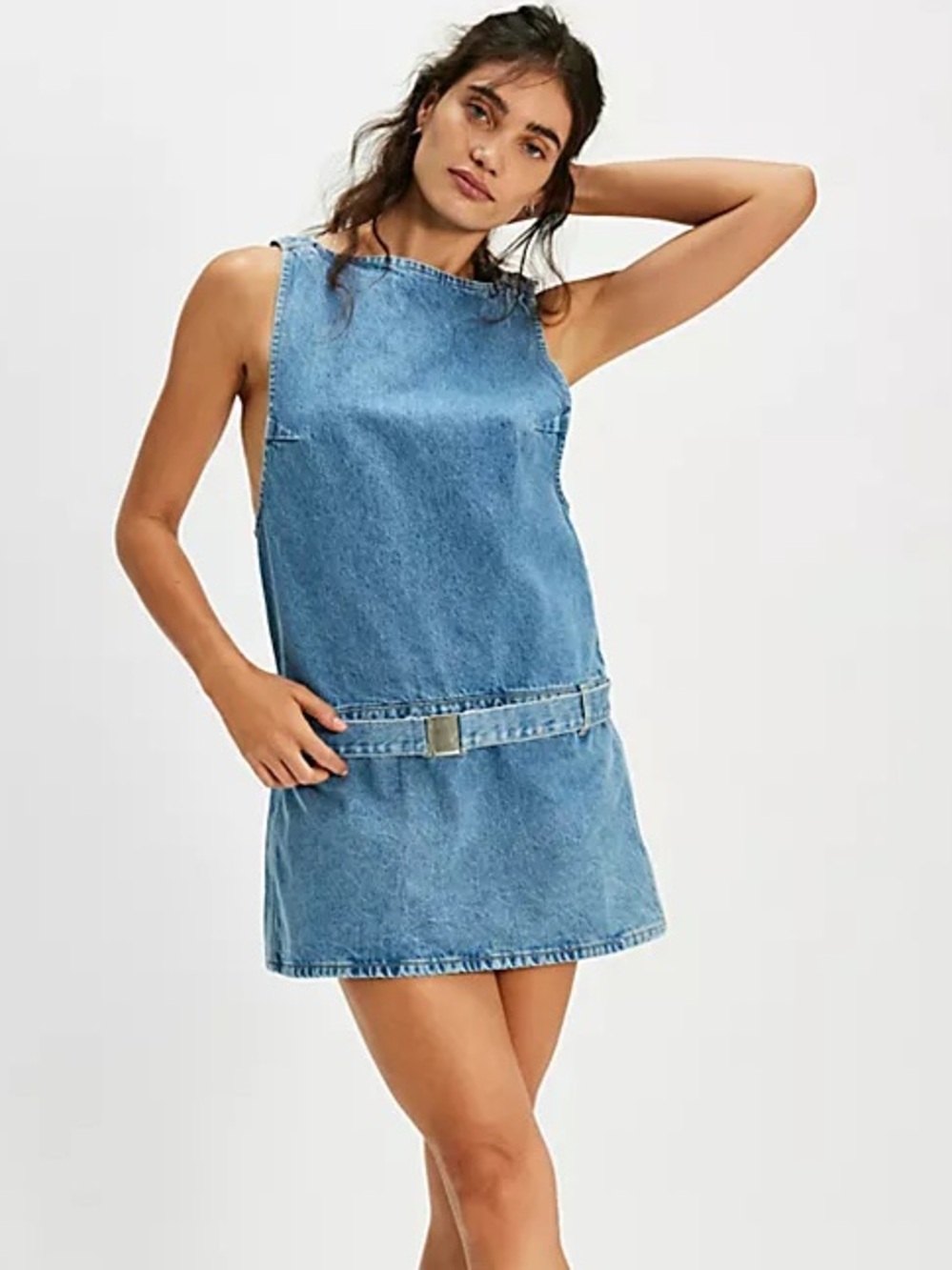 SER.O.YA  Georgia Denim, Sleeveless, Belted Mini Shift Dress  NWT XS